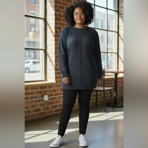 Black Knit Long Sleeve Lightweight Floral Pattern | Vintage Antels - Size 2X